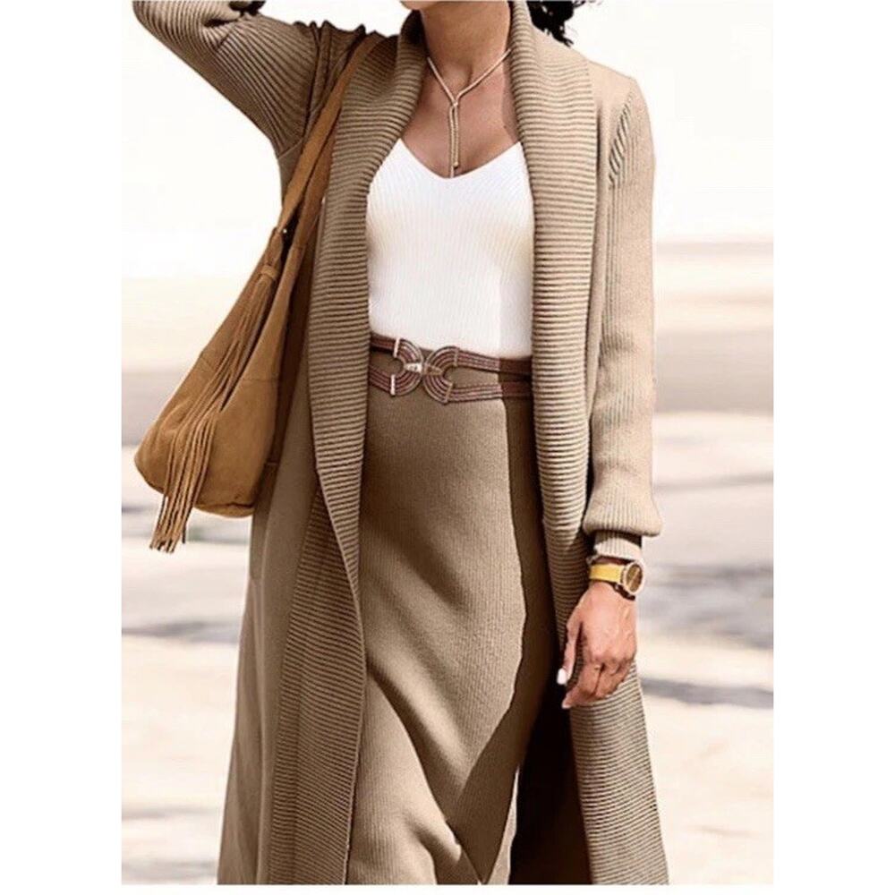 Lascana Cardigan Open Front Ribbed camel Tan pure selection NEW size 8/10